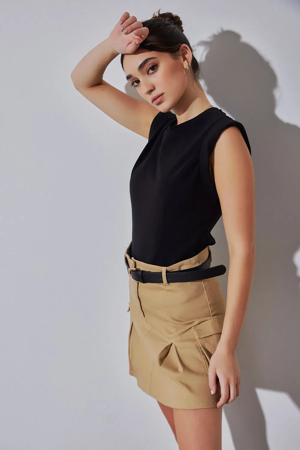 Rolled Sleeve Crew Neck Top