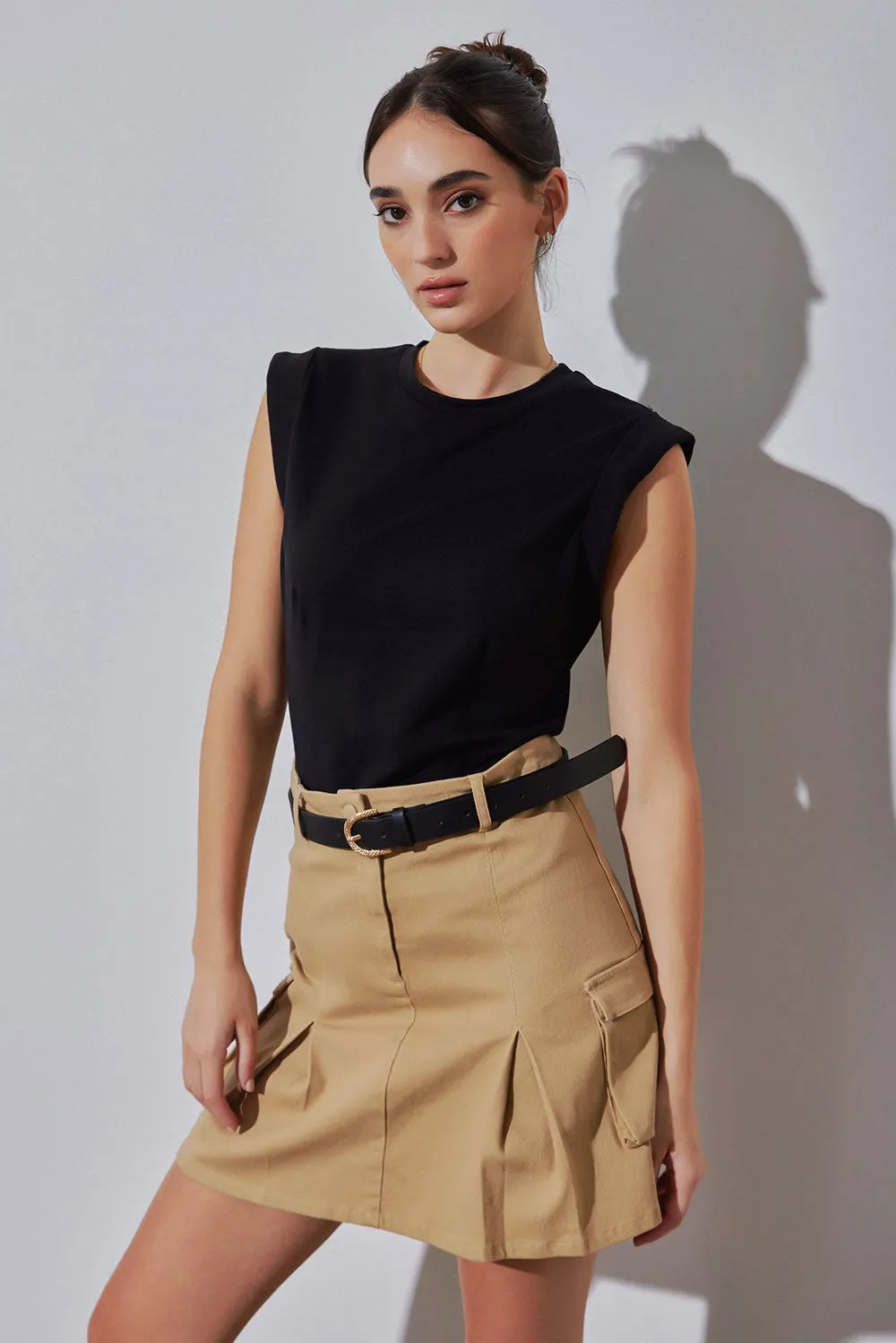 Rolled Sleeve Crew Neck Top