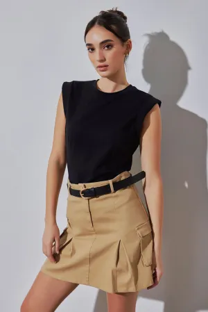 Rolled Sleeve Crew Neck Top
