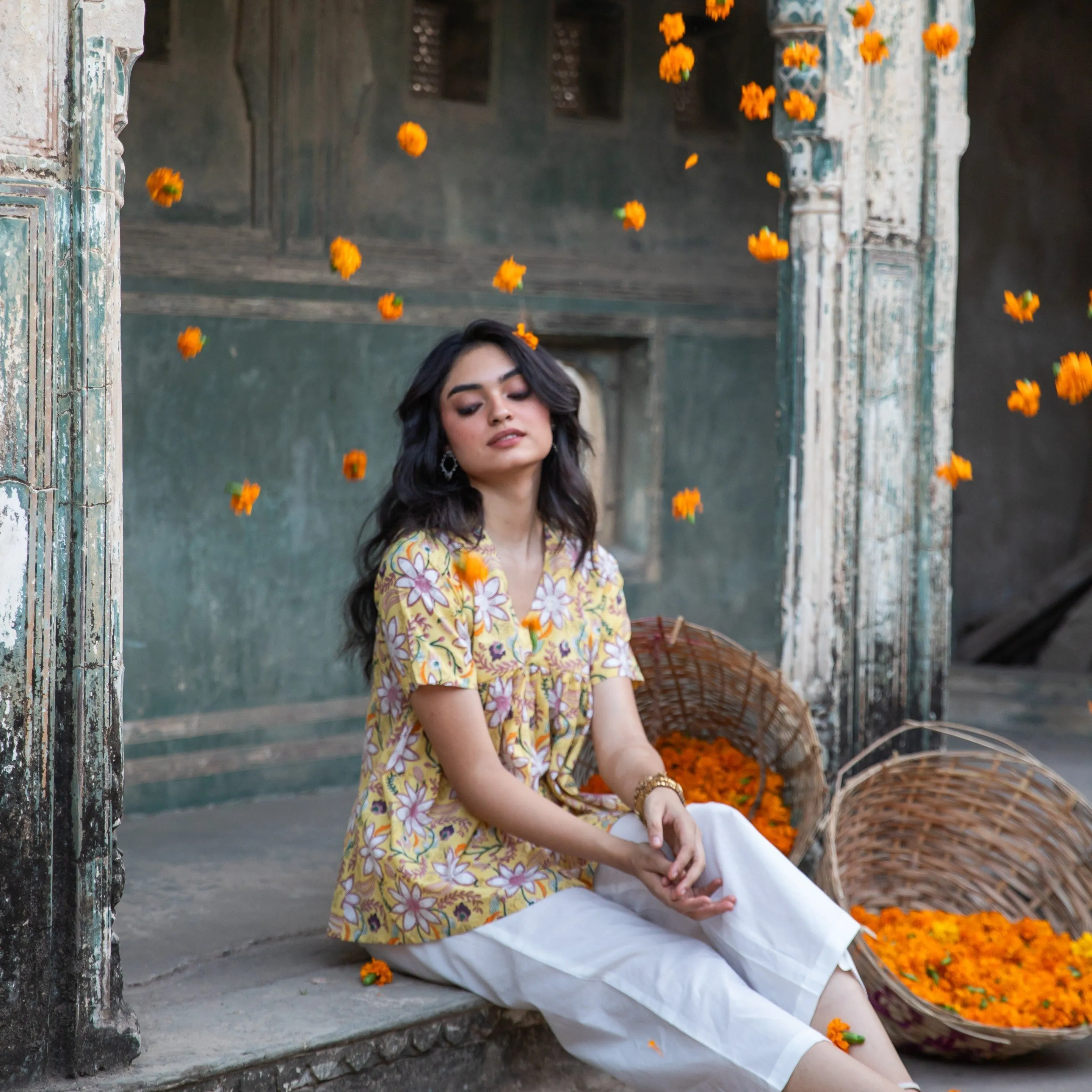 Ruhani Yellow Paisley Blockprinted Cotton Kurti