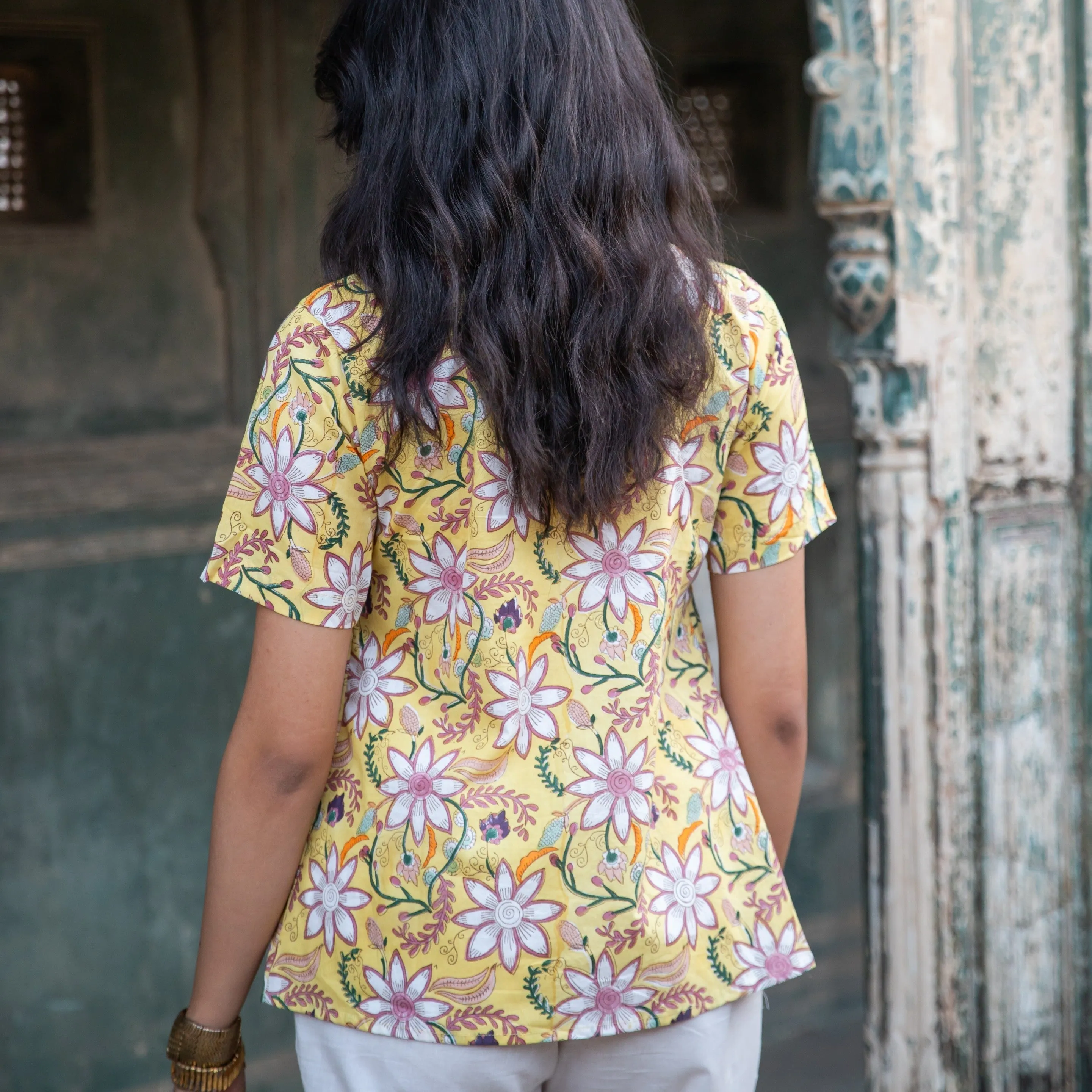 Ruhani Yellow Paisley Blockprinted Cotton Kurti