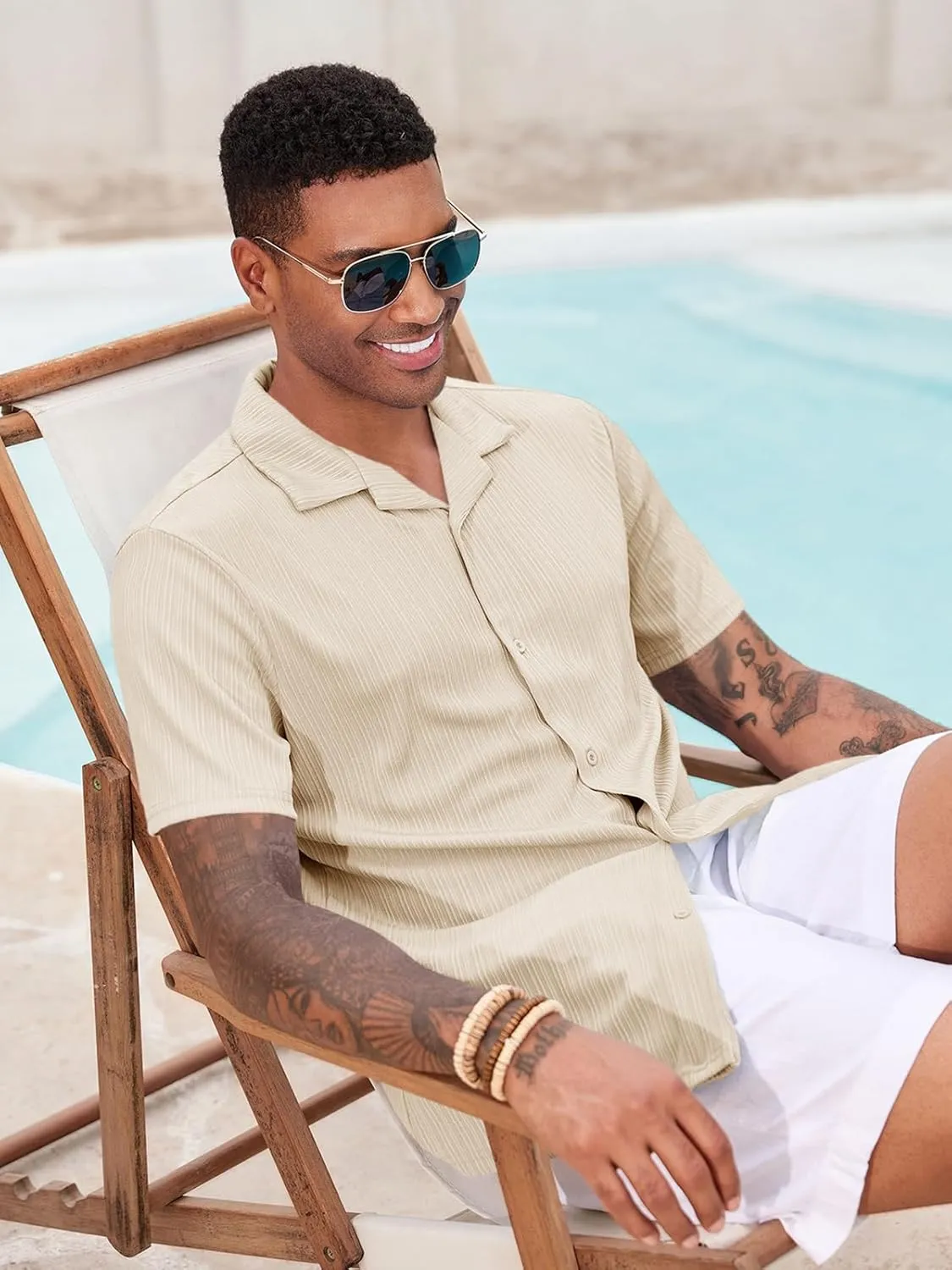 Runcati Mens Casual Button Down Shirts Short Sleeve Cuban Collar Textured Shirt Beach Summer Stretch Tops