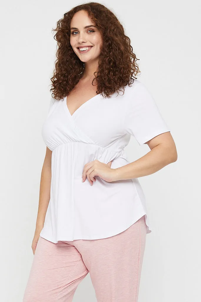 Short Sleeve Cross Front PJ Top - White