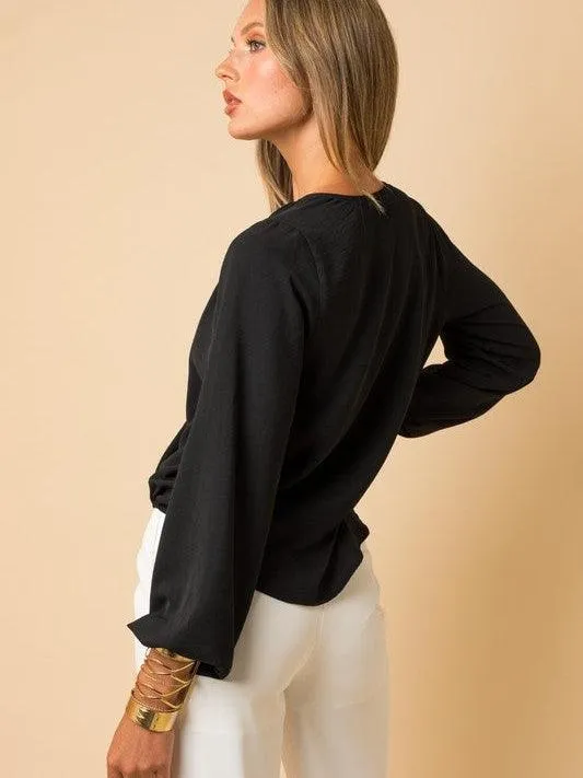 Stand Out Surplice Flowy Blouse with Full Sleeves