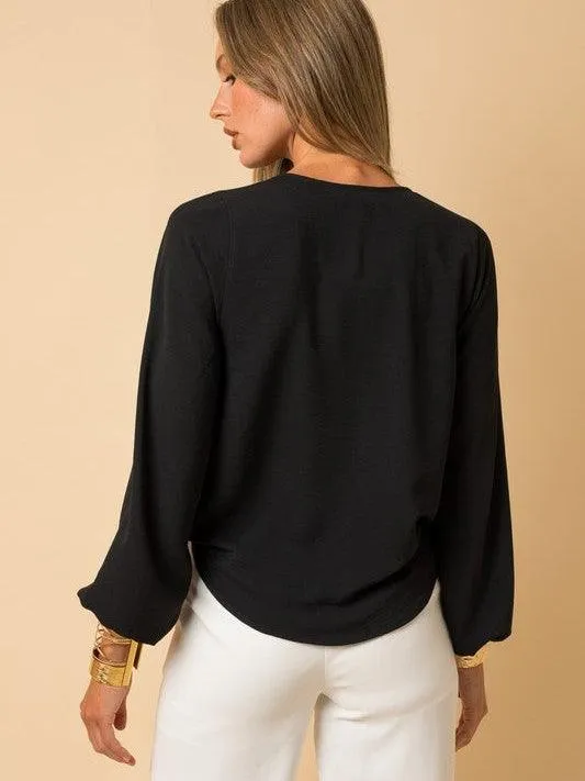 Stand Out Surplice Flowy Blouse with Full Sleeves
