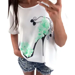 summer short sleeve female t-shirts high heel flower