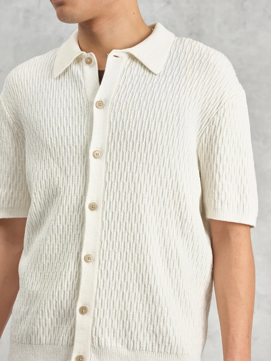 Tellaro Shirt - Ecru Honeycomb Knit