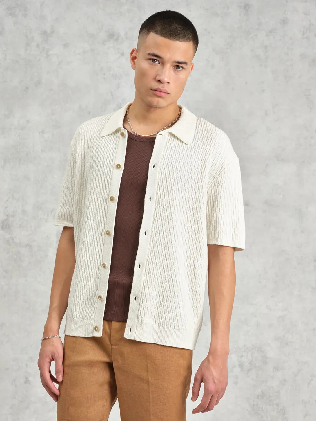 Tellaro Shirt - Ecru Honeycomb Knit