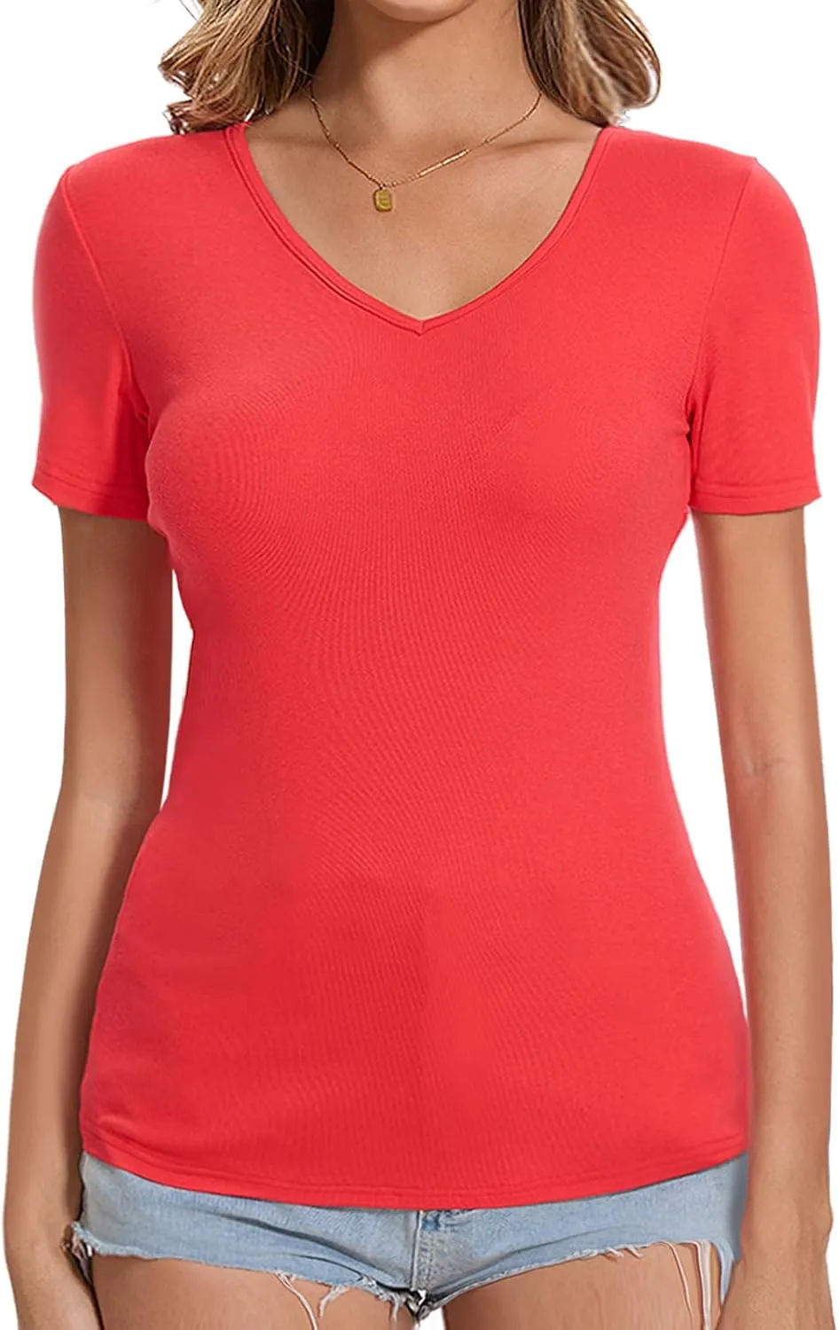 V Neck Short Sleeve Tshirt Tops Basic Casual Workout Plain Tee Shirts Fitted Tunic Fashion Trendy Cloths 2025