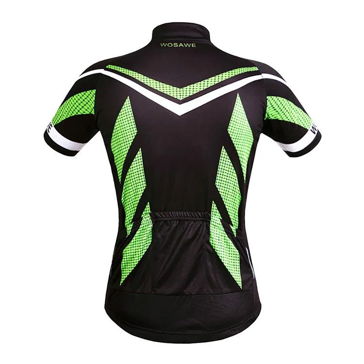 WOSAWE Black Green Short Sleeve Cycling Jersey