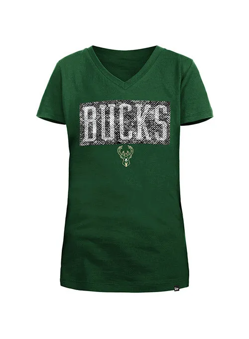 Youth New Era Sequin Bucks Green Milwaukee Bucks T-Shirt